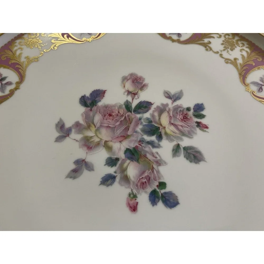 Kaiser Porcelain W. Germany 13.75″ Handled Charger/Tray – Pink Roses,‎ Gold Trim
